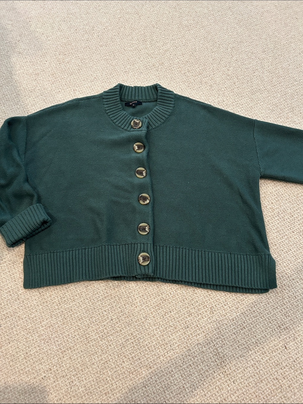 Quince Forest Green Cropped Button-Front Cardigan Like New